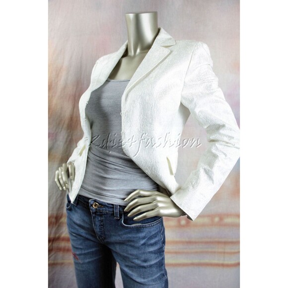 $1600 AKRIS Punto Ivory Off White Textured Raised Fitted Jacket 6 - Picture 5 of 7